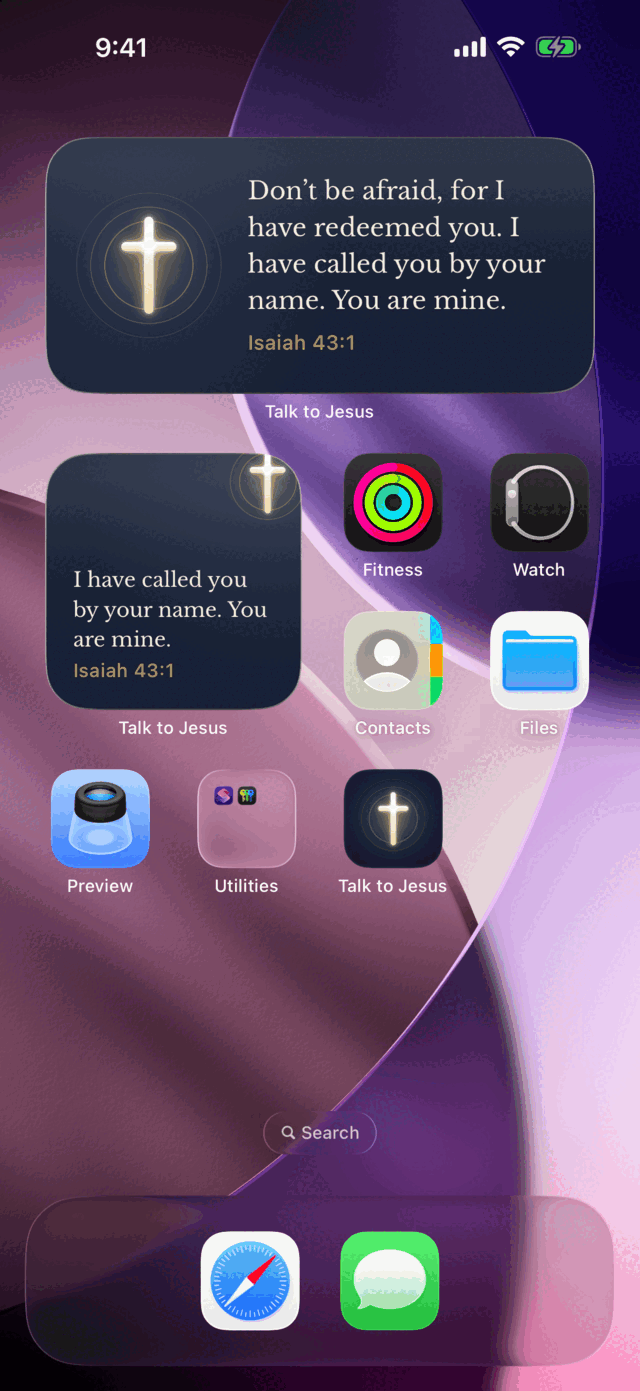 Home Screen with Talk to Jesus verse widgets