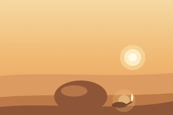 Illustration: a large stone in warm orange evening light, with a small oil lamp glowing beside it.