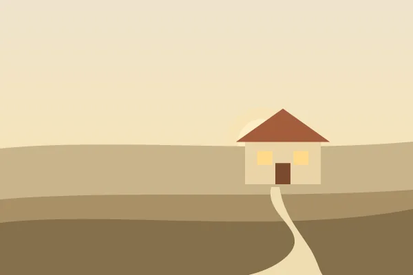 Illustration: a small house on a quiet hill in warm evening light, with a path leading to the door.